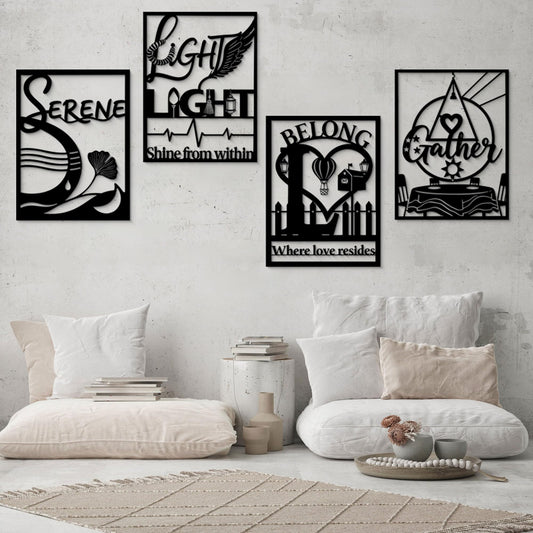 GlintHome Black Metal Wall Decor - Letter (Light/Belong/Serene/Gather) Large Wall Art for Living Room Bedroom Office Home Decor