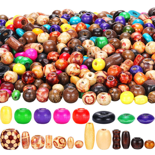 WILLBOND 1300 Pieces Wooden Beads for Crafts Colored Jewelry Making Painted Assorted African Beads for Hair Natural Wooden DIY for Adult Jewelry Making