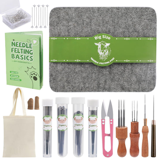 IMZAY Needles Felting Tools, 8"x10" Felting Pad, Large Needle Felting Mat, 90 Pcs Felting Needles, Felting Supplies with Wood Handles & Wool Needles for DIY Crafts