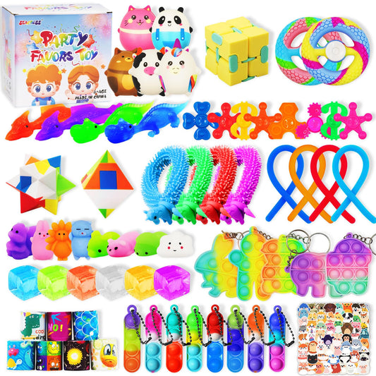 124 Pcs Party Favors for Kids, Fidget Toys Bulk, Birthday Gifts Toys, Stocking Stuffers, Prize Treasure Box Toys for Classroom, Goodie Bags Stuffers, Pinata Filler, Carnival Prizes for Boys Girls 4-10