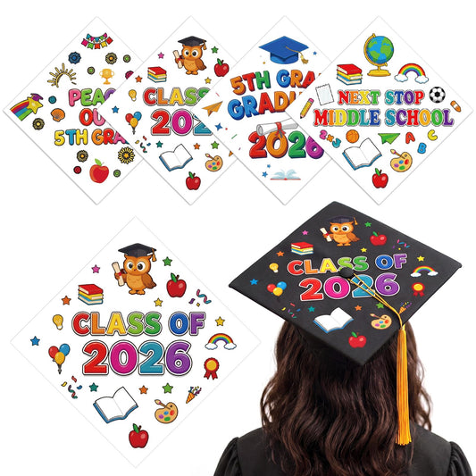 Sabary 24 Pcs 5th Grade Graduation Cap Stickers Kit 2026 Graduation Cap Topper Craft DIY Graduations Hat Decorations Stickers for Kids Classroom Crafts Activities Party Supplies
