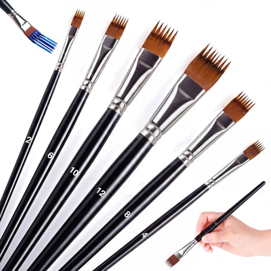 SiliFine 6 Pcs Dual Layer Grainer Brush Set, Texture Flat Comb Paint Brushes for Grass, Fur, Hair, Wood Grain Effect, Synthetic Nylon Painting Tool for Acrylic Watercolor Oil Painting Crafts(Black)