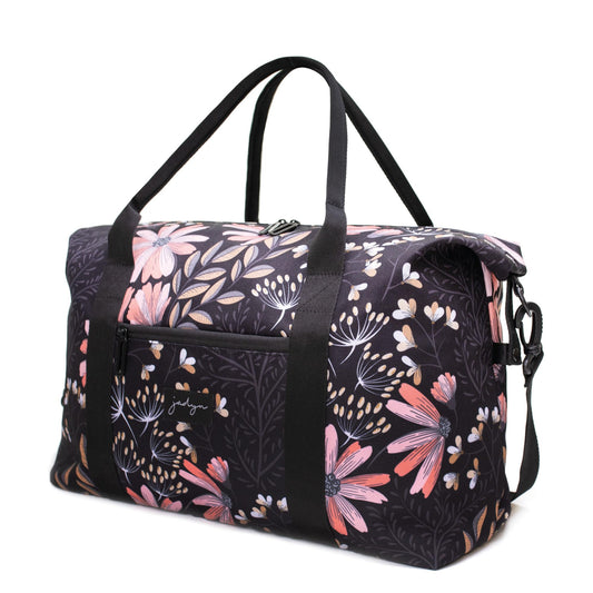 Jadyn Lola Travel Bag, Weekender/Overnight Duffel, Gym Tote Bag for Women, Men (Black Floral)