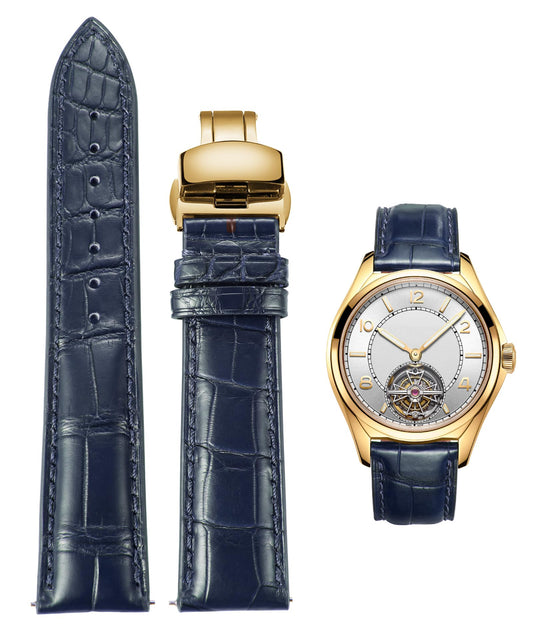 BINLUN Alligator Leather Watch Band for Men Crocodile Grain Leather Watch Straps Quick Release Replacment Genuine Classic Women Leather Watch bands 22mm Blue with Gold Buckle