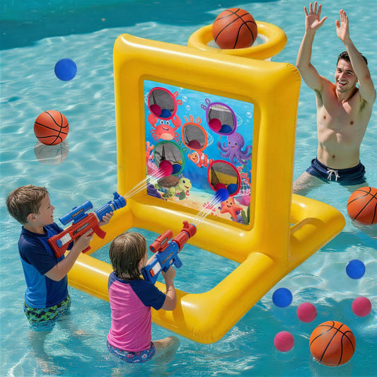 Gerosi Pool Toys for Kids & Adults, 2-in-1 Shooting Target Game & Pool Basketball Hoop, Family Pool Toy for Summer Swimming Pool Games, Pool Party Games and Backyard Fun