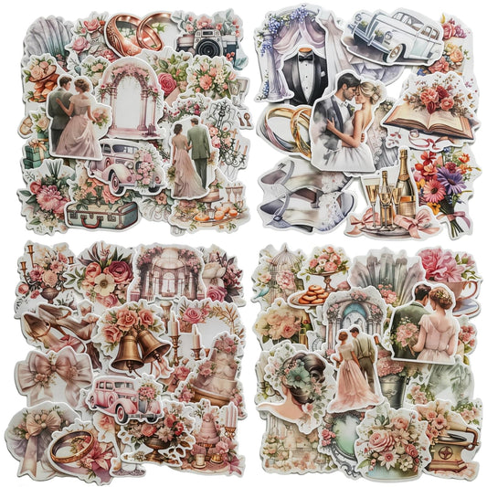 TIAMECH Wedding Lover Paper Stickers - 72 Pcs Bride Couple Rings Party Cake Design, Waterproof Sticker for Journaling & Scrapbooking, Junk Journal Supplies, Ephemera & DIY Crafts
