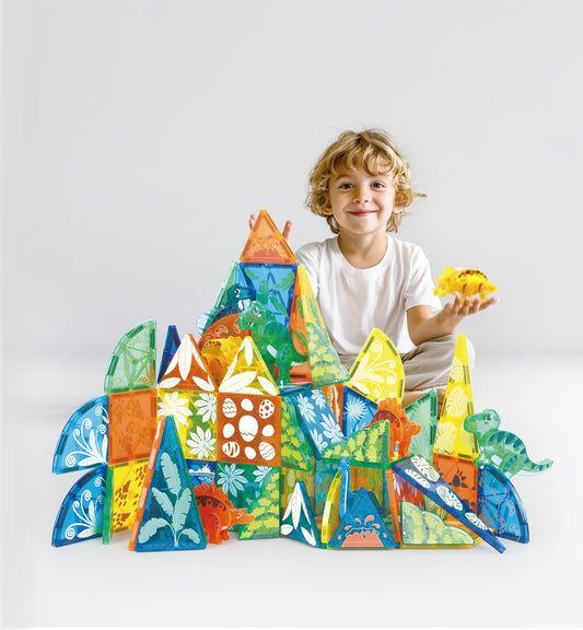 MEGAGONTILES Dinosaur Magnetic Tiles Set 106PCS | STEM-Authenticated Magnet Building Blocks with Dinosaur Animals | Educational Construction Toy for Toddlers & Kids Ages 3–8 (Boys & Girls)