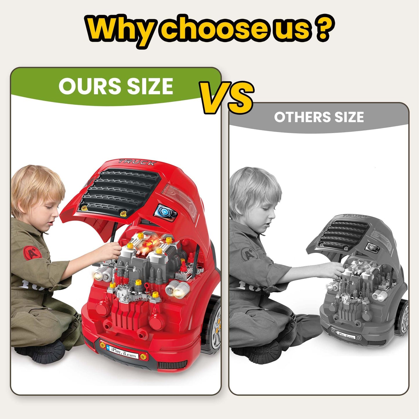 iPlay, iLearn Large Truck Engine Toy, Kids Mechanic Repair Set for 3-5 Yr Toddlers, Big Builder Kit, Take Apart Motor Vehicle Pretent Play Car Service Station, Gifts 4 6 7 8 Year Old Boy Child