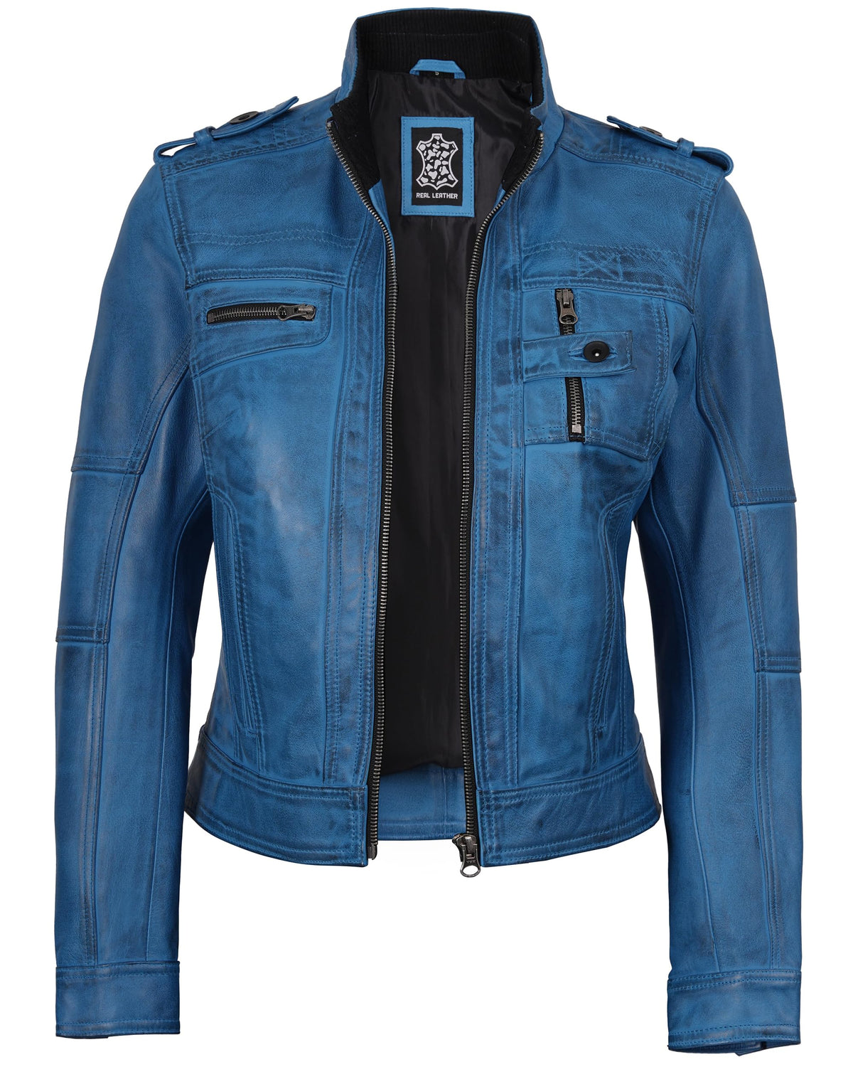 Blingsoul Slim Fit Lightweight Women's Leather Jacket | [1329466] Tavares Vivid Blue Wax, 2XL