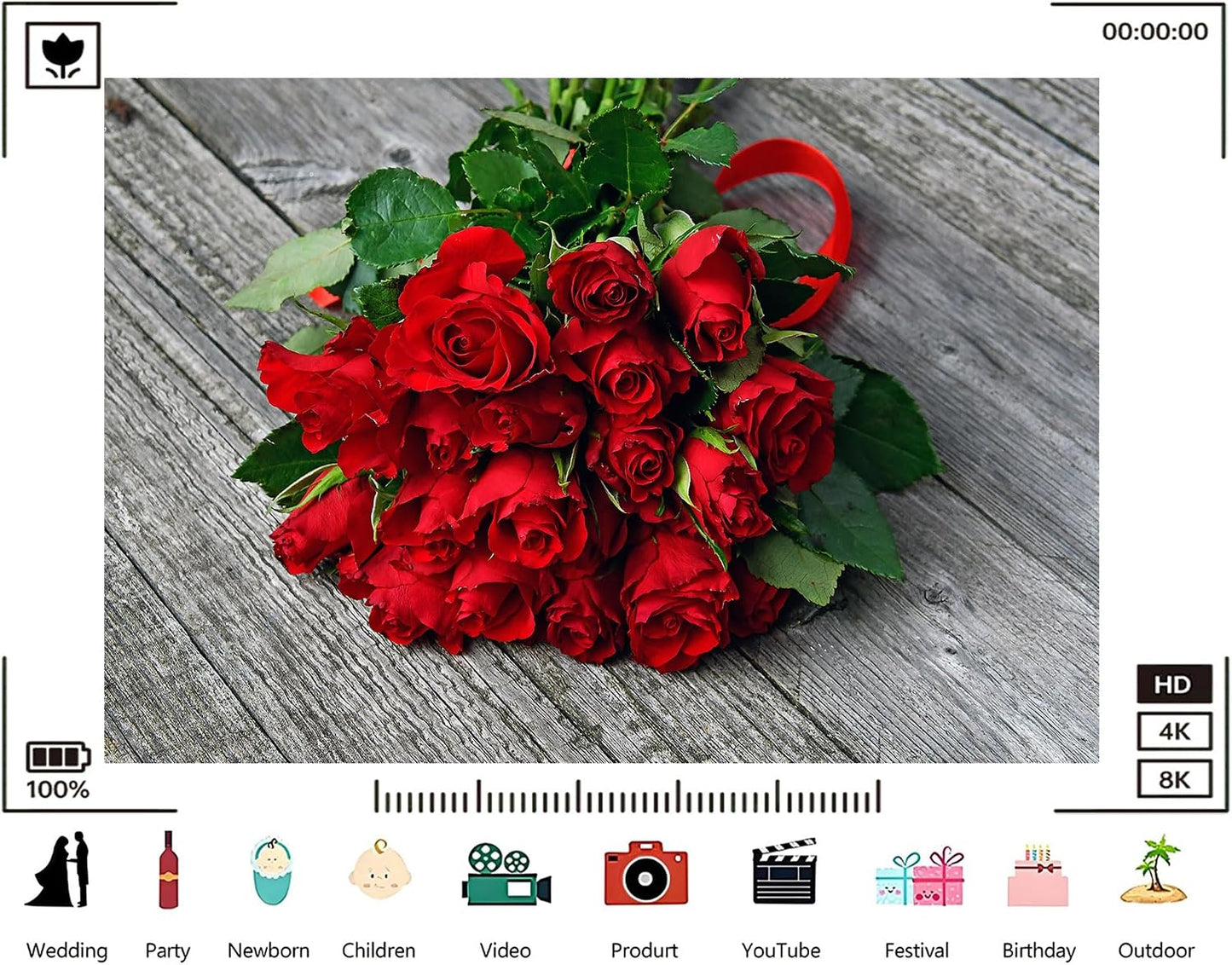 TryKid 10x10ft Romantic Red Rose Bouquet Backdrop Fresh Flower Gift Photography Background Valentine Day Wedding Party