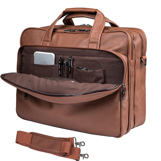Leather Laptop Bag, Men's 15.6 Inches Messenger Briefcase Business Satchel Computer Handbag Shoulder Bag Fits 15.6 Inch Laptop, Computer, Tablet Brown