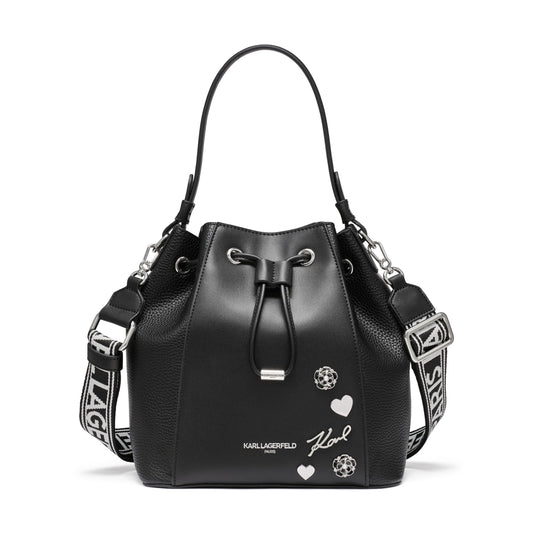 KARL LAGERFELD Paris Women's Handbags Bucket, Black/Silver, One Size
