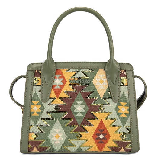 Wrangler Sparkle Aztec Purse for Women Boho Top-handle Bags Western Satchel Handbags with Shoulder Strap WG369-888GN