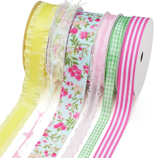 LaRibbons Spring Ribbon Set, Assorted Craft Ribbons 5 Yards Each, Multi-Width Decorative Ribbon for Gift Wrapping, DIY Bows, Easter Crafts, Floral Arrangements