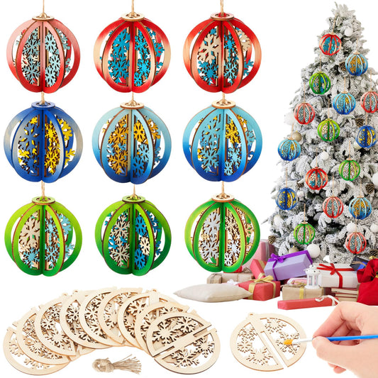 Chunful 72 Pcs DIY Christmas Wood Crafts to Paint 3D Unfinished Wooden Ornaments Christmas Hanging Cutouts Blank Hollow Wood Winter Snowflake Holiday Wooden Slice for Xmas Tree Decorations
