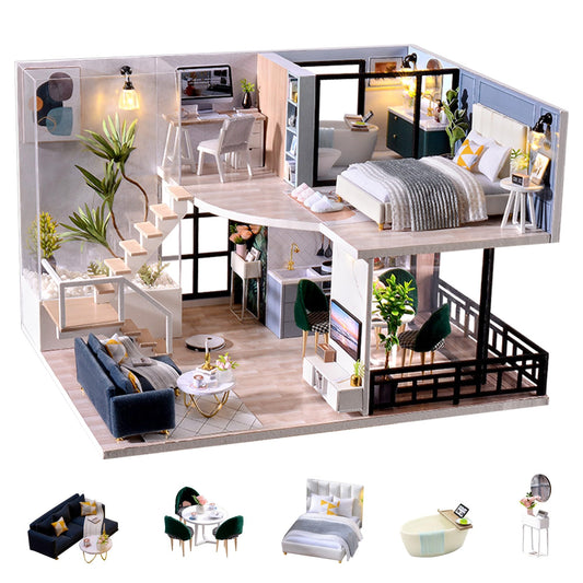 Flever Wooden DIY House Kit, Miniature with Furniture, Creative Craft Gift for Lovers and Friends (Satisfied Time)