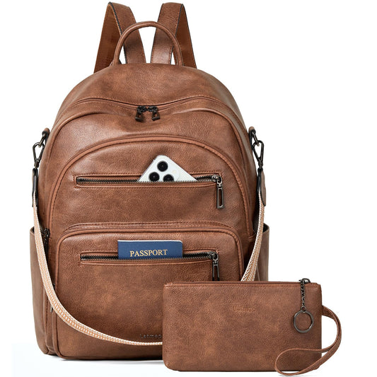 LATMAP Backpack Purse for Women Laptop Backpack, Leather Travel Backpack Shoulder Bag Teacher College Daypack Work Handbag fits 14" Laptop-Brown