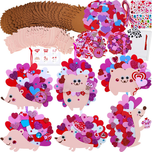 Winlyn 24 Sets Heart Hedgehog Ornaments Decorations Valentine Crafts Kits Hedgehog Art Sets Heart Foam Valentine Stickers for Kids Party Classroom Activities Gift Exchange