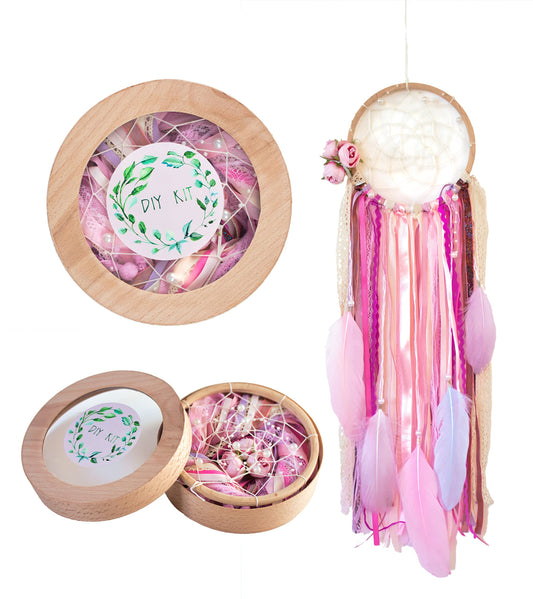 DIY dream catcher kit-Make your own dreamcatcher-Craft set for kids-Do It Yourself Pink dreamcatcher-Birthday party Activity Diam 6.2 inch(15.5cm) Floral Classic Dream catcher