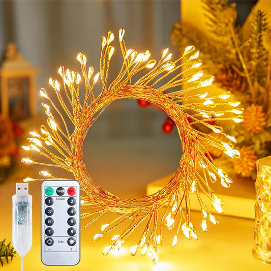 Skiennix USB Fairy Christmas Lights - 10FT 120LED Twinkle Cluster with 8 Modes & Remote | Silver Wire Decor
