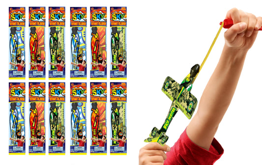 2GoodShop Slingshot Plane Glider w/Rubber Band Launcher (12 Planes) Flying Paper Foam Airplanes for Kids, Boys Toys. Outdoor Backyard Games & Activities. Bulk Birthday Party Favors. 2340-12p