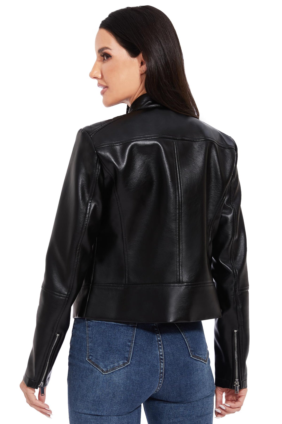 Fahsyee Faux Leather Jacket Women - Black Bomber Motorcycle Cropped Coat Moto Biker Blazer Casual Vegan Jackets Fashion S