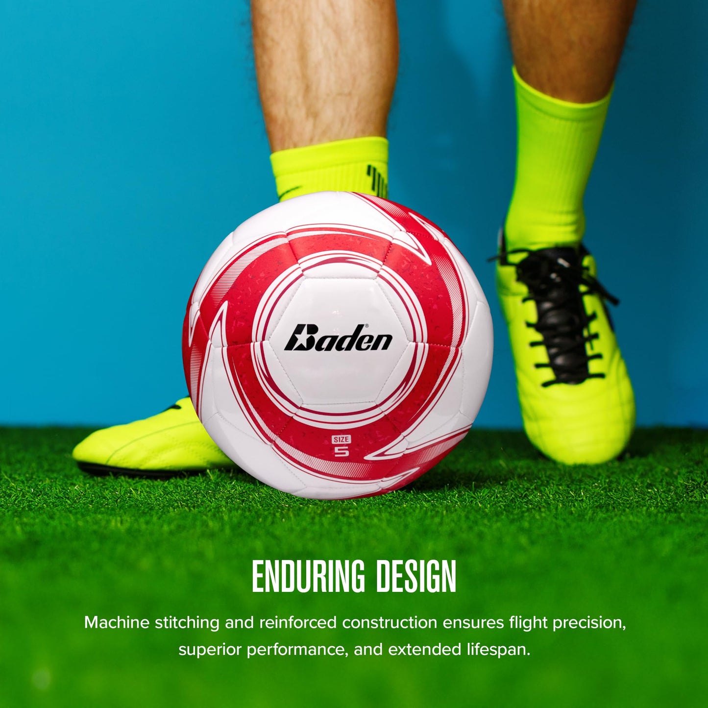 Baden Z-Series Soccer Ball – Size 3, 4, or 5 – Machine Stitched Durable Ball for Outdoor Play, Camps, Practice & Training – Cushioned Cover with Reinforced Bladder (Red, Size 3)
