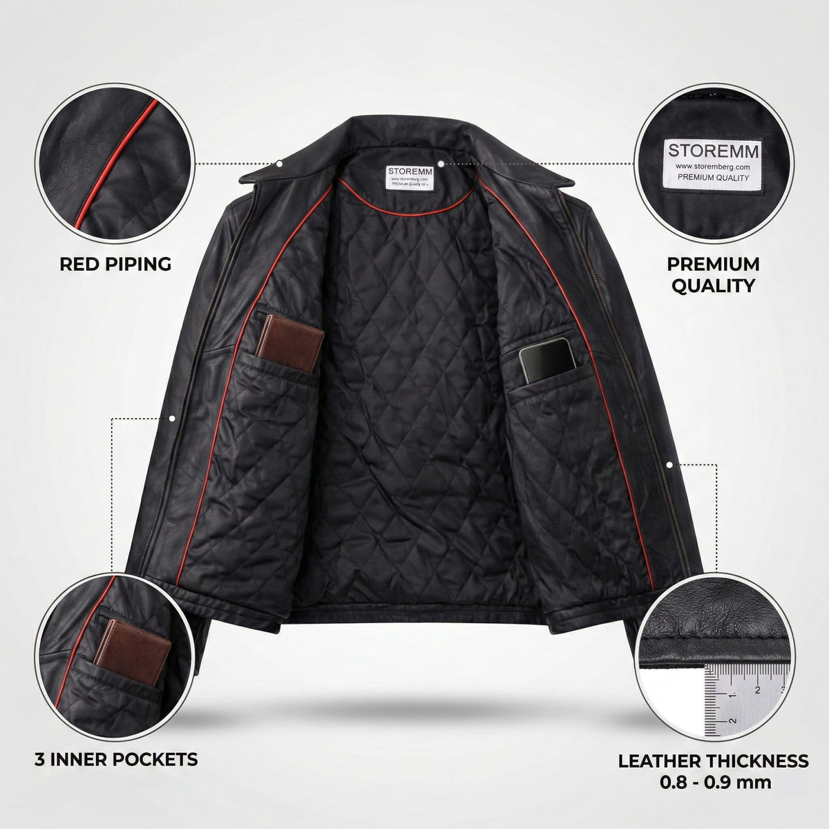 Storemm Men's Genuine Lambskin Leather Classic Biker Style Jacket | Biker leather Jacket Men (L)