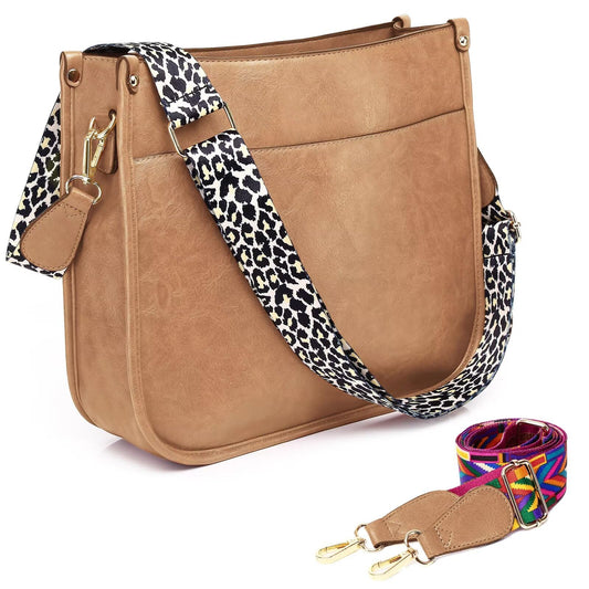 AUYOCO Vegan Leather Crossbody Bags for Women, Crossbody Purse with 2 Guitar Straps Zipped Pockets Handbag Shoulder Bag