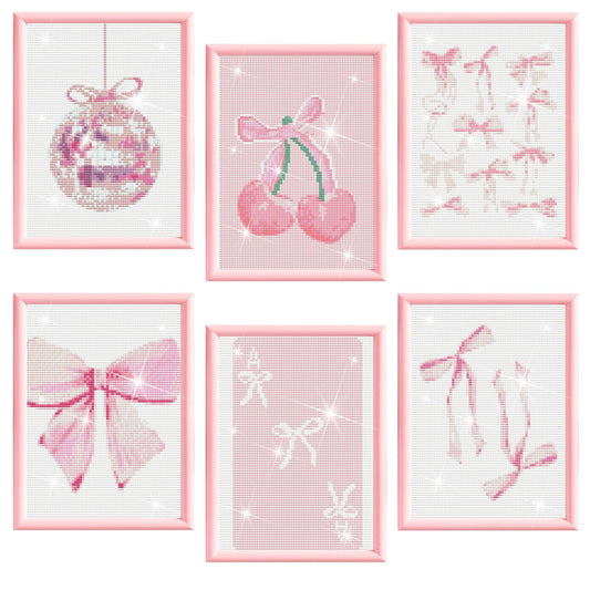 Chunful 6 Pcs Pink Bow Diamond Painting Kits, DIY Painting for Adults Diamond Crafts Aesthetic Room Decor Cute Coquette Bow Pictures 5d Craft Wall Decor for Home, 10 x 11.8''