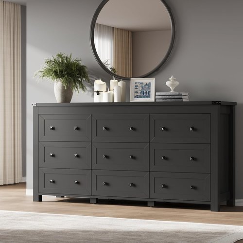 BORNOON 9-Drawer Dresser - Modern Wooden Storage Chest with Metal Handles for Bedroom & Living Room