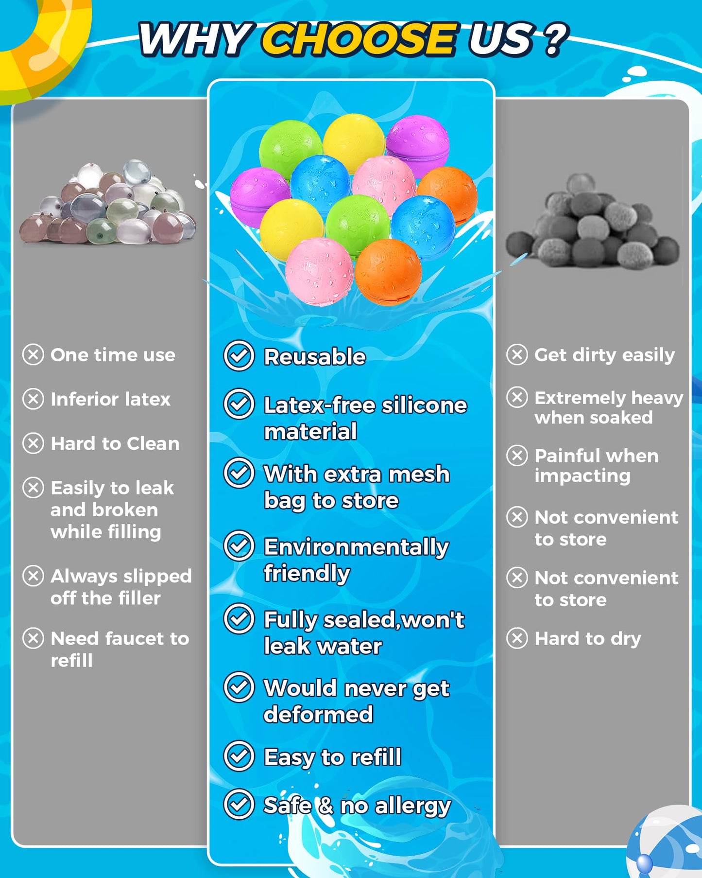 12Pcs Reusable Water Bomb balloons, Summer Toy Water Toy for Boys and Girls, Pool Beach Toys for Kids ages 3-12, Outdoor Activities Water Games Toys Self Sealing Water Splash Ball for Fun