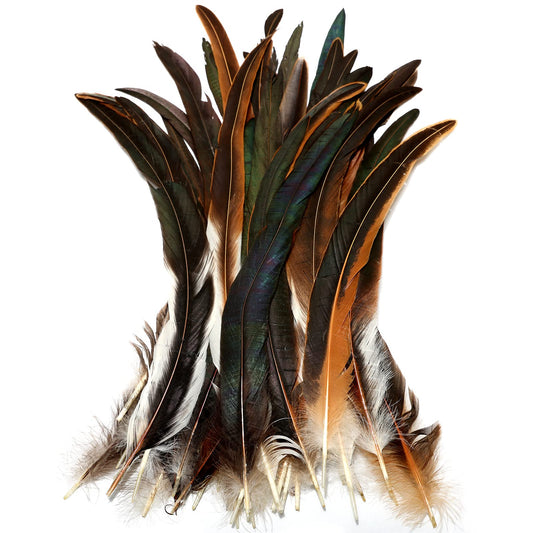 THARAHT 20PCS Rooster Coque Tail Feathers Bulk Natural 16-18Inch 40-45cm for Crafting Wedding Gras Masquerade Party Performances DIY Decoration Rooster Tail Feather,Natural