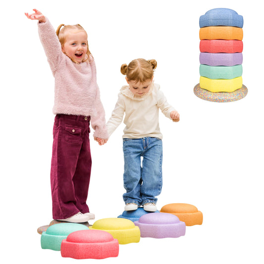 Nuby Stepping Stones StepPebbles with Balance Board - Montessori-Inspired Sensory Play - Stack, Step, & Balance Indoor & Outdoor Play - Waterproof & Holds Up to 400 lbs - Pastel Colors
