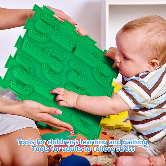 Edusense Sensory Mat for Autism Children - Textured Puzzle Play Mat for Kids, Non-Toxic Massage Game Floor Tiles | Safe Sensory Room Must Have (Classical)
