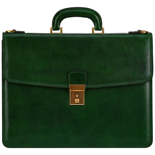 Time Resistance Leather Briefcase - Italian Handmade Leather Laptop Bag - Handbag for Men - Professional Computer Case (Green)