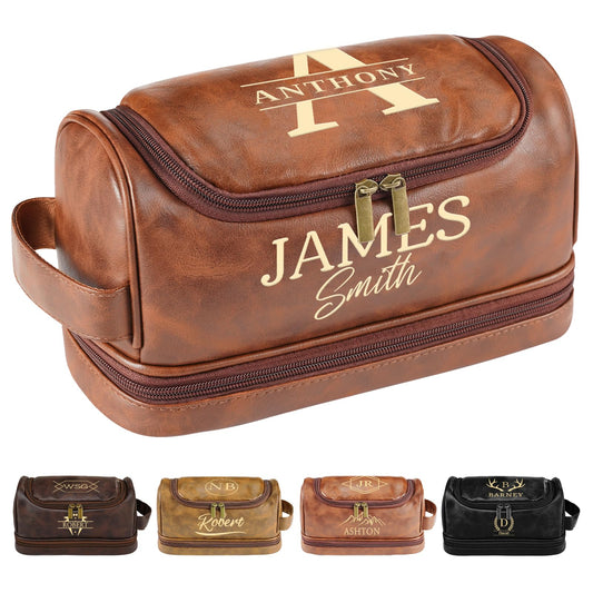 Personalized Toiletry Bag for Men, Engraved Name & Text, Father's Day Birthday Gifts for Men, Dad, Leather Men's Toiletry Bag for Traveling, Customized Birthday Gifts for Husband, Grandpa, Lover