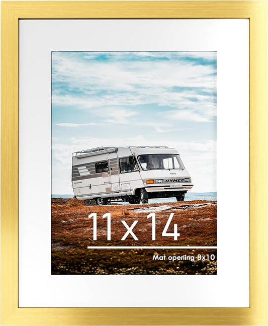 PEALSN 11x14 Picture Frame - Versatile Display for 8x10 Photos with Mat or 11x14 Without Mat | Elegant Gold Finish