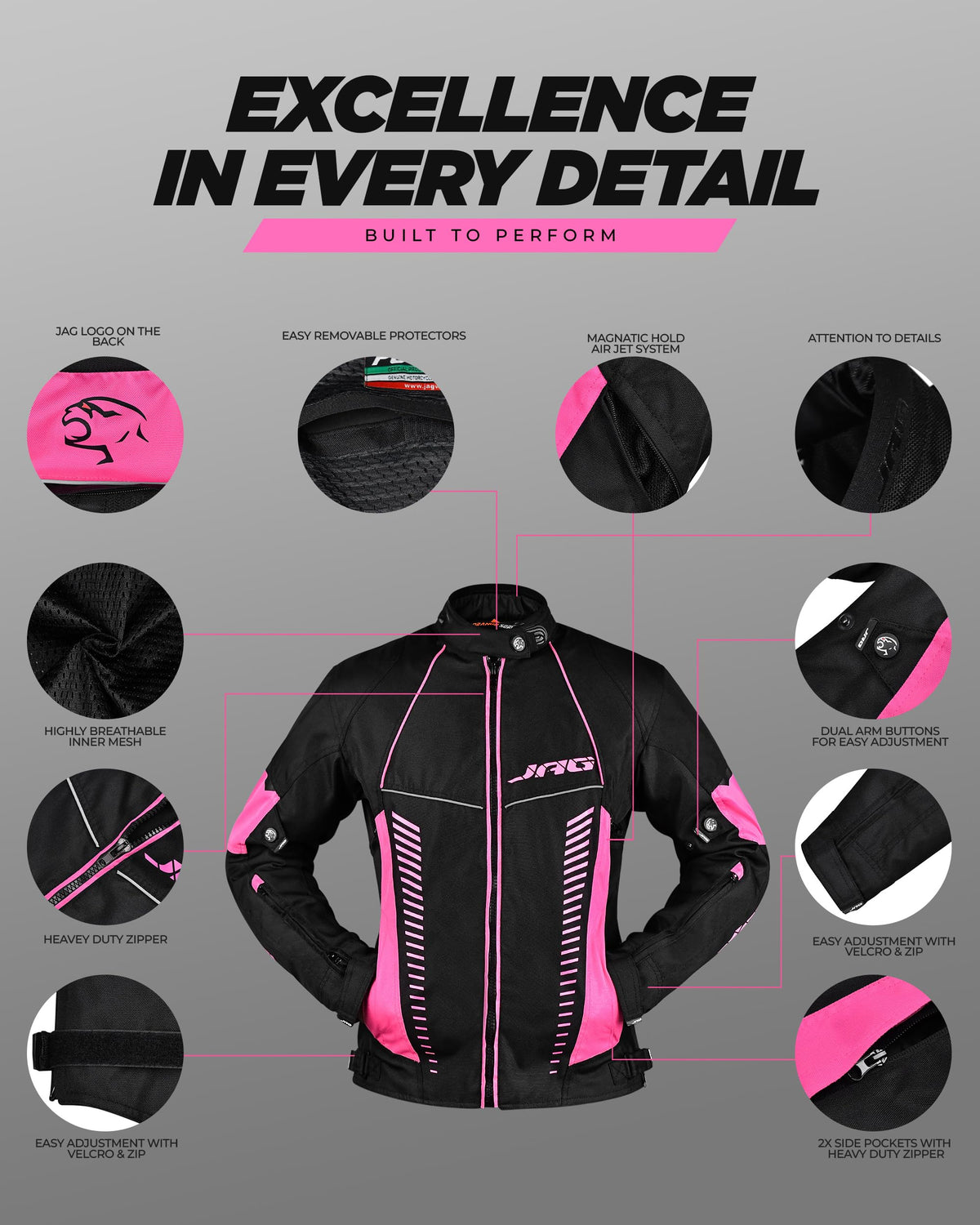 J.A.G. JAG Touring Motorcycle Jacket for Women, All Season Adventure Women's Dual Sport Jacket with CE Armor Cordura Fabric