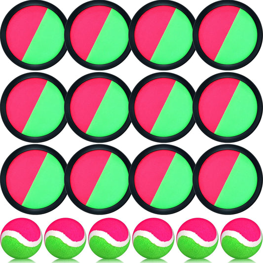 Charniol Kids Toys Toss and Catch Game Set Beach Game Outdoor Ball Sports Games Toss and Catch Ball Nylon Toys for Kids Adults (Pink, Green, Black,12 Paddles 6 Balls)