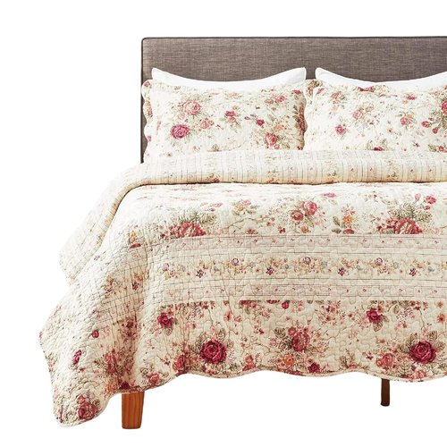 Greenland Home Antique Rose 100% Cotton Heirloom-Quality Quilt Set, 2-Piece Twin/XL, Ecru