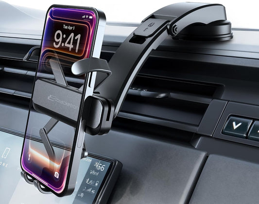 Bracketron AutoGrip Low-Profile Dash Mount- Phone Mount for Car with TemperBond Suction, One-Handed Operation Universal