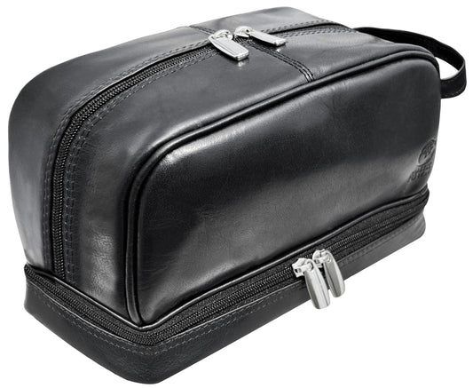 RUSTIC TOWN Leather Toiletry Bag for Men - Shaving Dopp Kit - Travel Gift Bathroom Shower Toiletries Organizer - Cosmetic Makeup Bag for Women (Black)