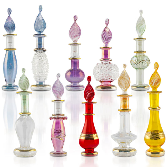CraftsOfEgypt Genie Blown Glass Miniature Perfume Bottles for Perfumes & Essential Oils, Set of 10 Decorative Vials, Each 2" High (5cm), Assorted Colors (Set of 5)