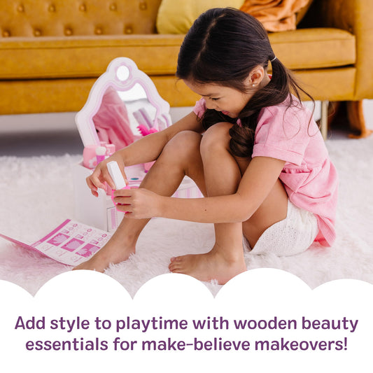 Melissa & Doug Wooden Beauty Salon Play Set, 18-Piece Vanity with Pretend Play Toys, Makeup, Mirror, Accessories & More, Preschool Toys for Girls & Boys Ages 3+ - FSC Certified
