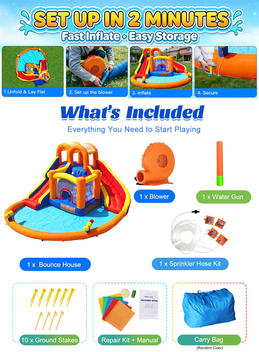 HuaKastro [Upgraded Version] Bounce House Water Slide Combo for Big Kids 8-12, Water Bounce House with Dual Long Slides & Big Splash Pool, Backyard Water Park for Kids 3-12