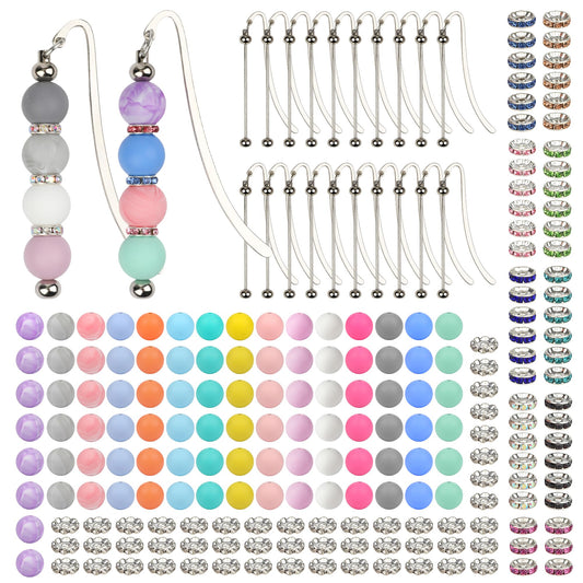 HOMAR 214 Pcs Beadable Bookmarks DIY Beading Bookmark Craft Kit, 20 Pcs Silver Metal Bar Bookmarks with 194 Beads, Bookmarks for Modern Beaded Craft, Gift for Book Lovers, Students, Teachers