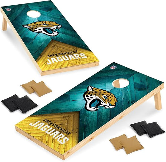NFL Football 2' x 4' Regulation Size Solid Wood Cornhole Set with Direct Print HD Team Graphics Great Gift for Any Football Fan! Bean Bag Toss Family Outdoor Game