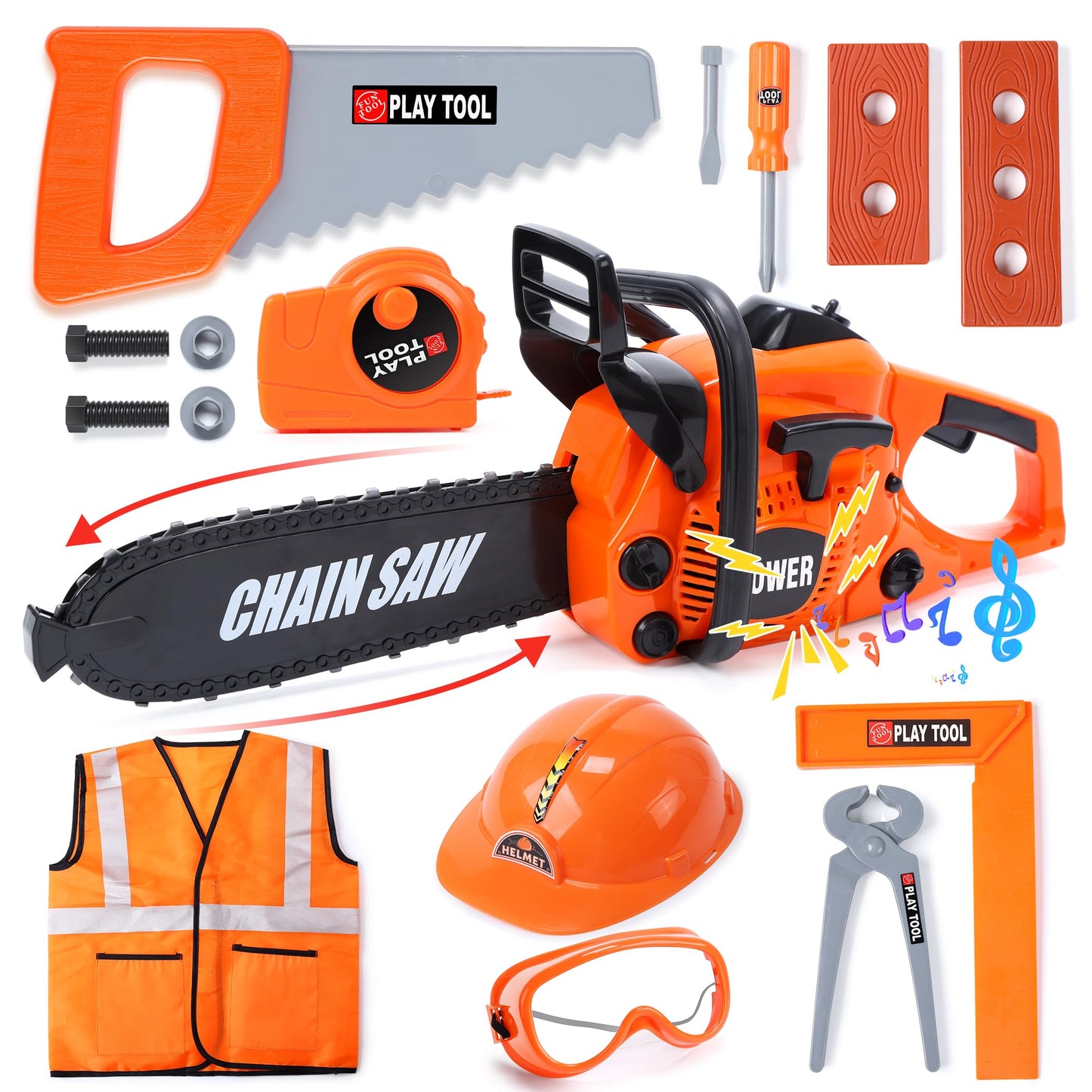 Skirtoy Toy Chainsaw for Kids, Family Day Games Pretend Play Series Kids Tool Set, Outdoor Electronic Chainsaw Toy Tool Set, STEM Preschool Toddler Tool Set, Thanksgiving