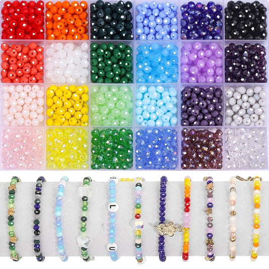 Xilitata 900Pcs 6mm Faceted Beads for Jewelry Making Crystal Faceted Jewelry Bead for Friendship Bracelet Making Kit Craft Christmas Beads with Charms